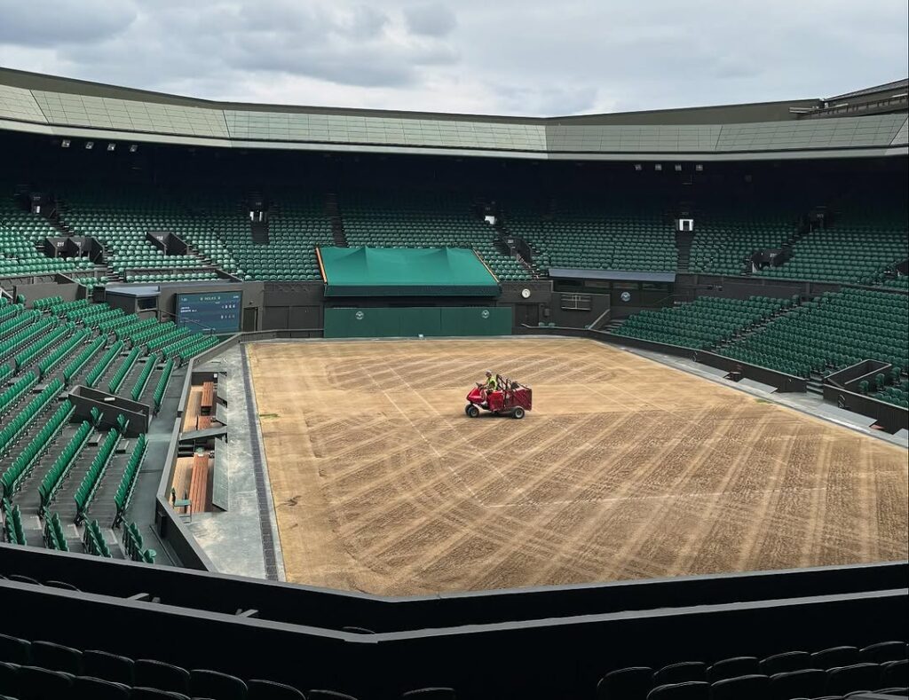 Renovation machinery at work on Wimbledon Centre Court