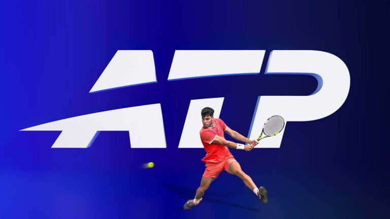 ATP new logo during the 2026 brand identity update with a tennis player in action on the tour.